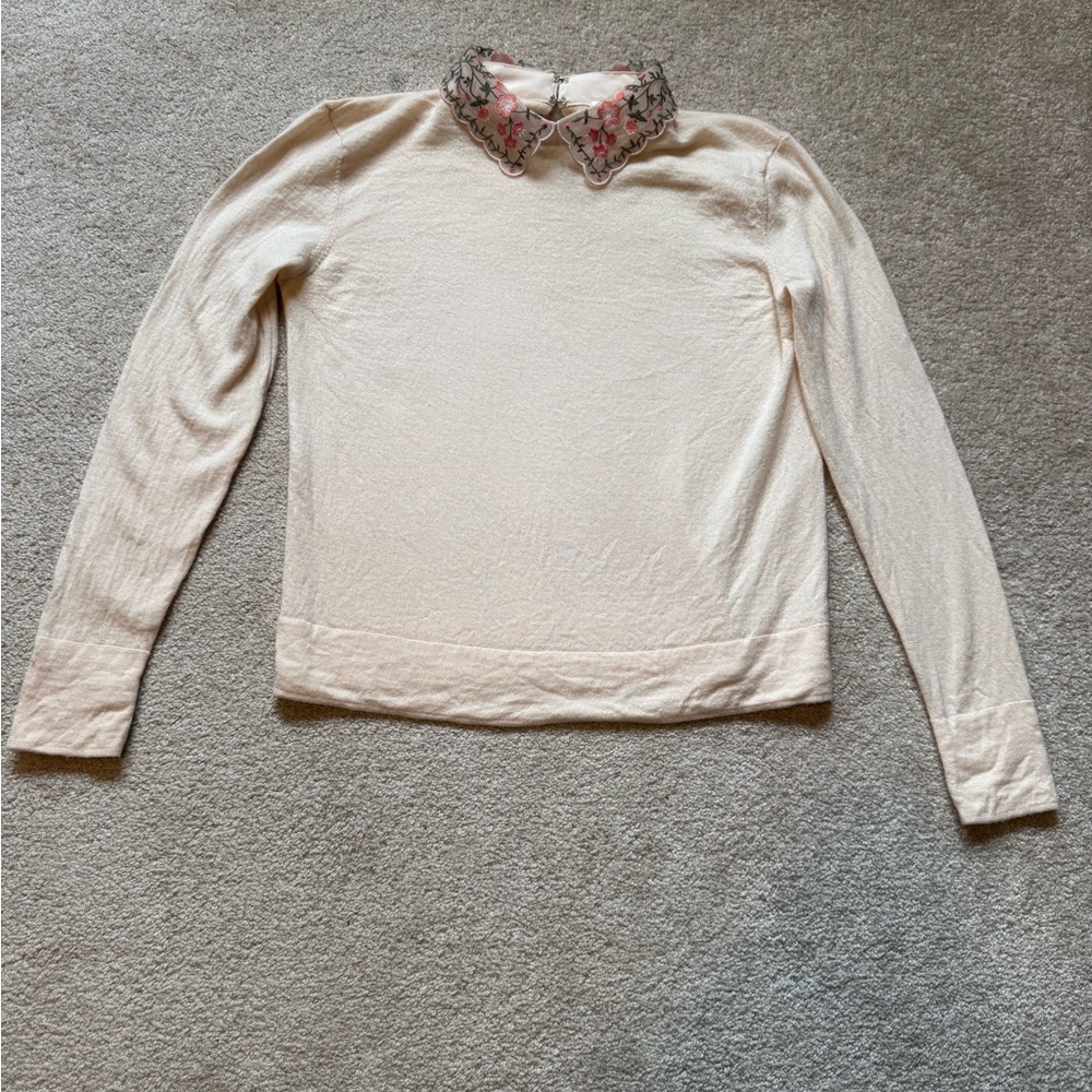 Club Monaco Cream Sweater with Floral Embellishments - Picture 2 of 10
